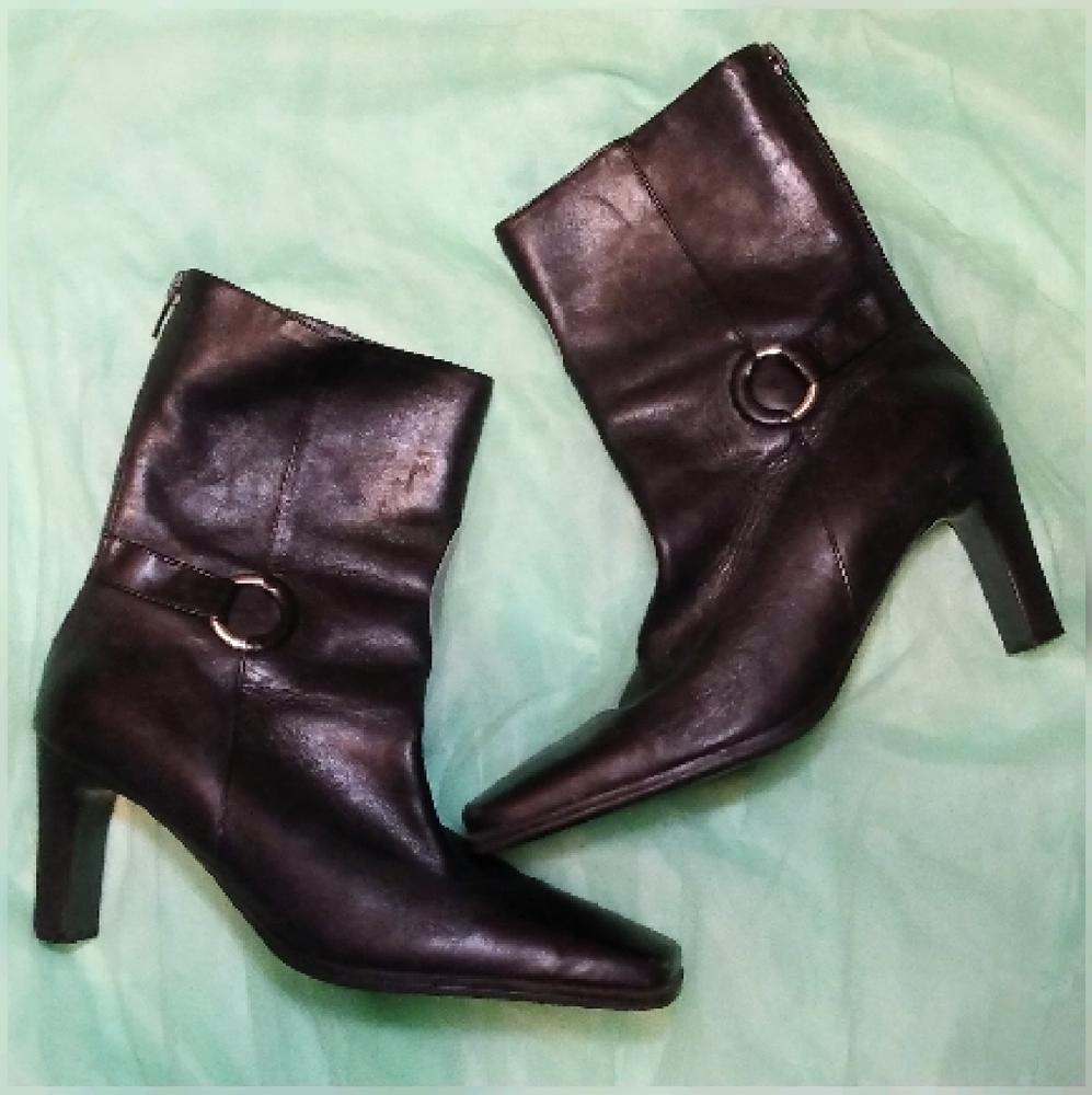 Classic Y2K Leather Mid Calf Ankle Boots